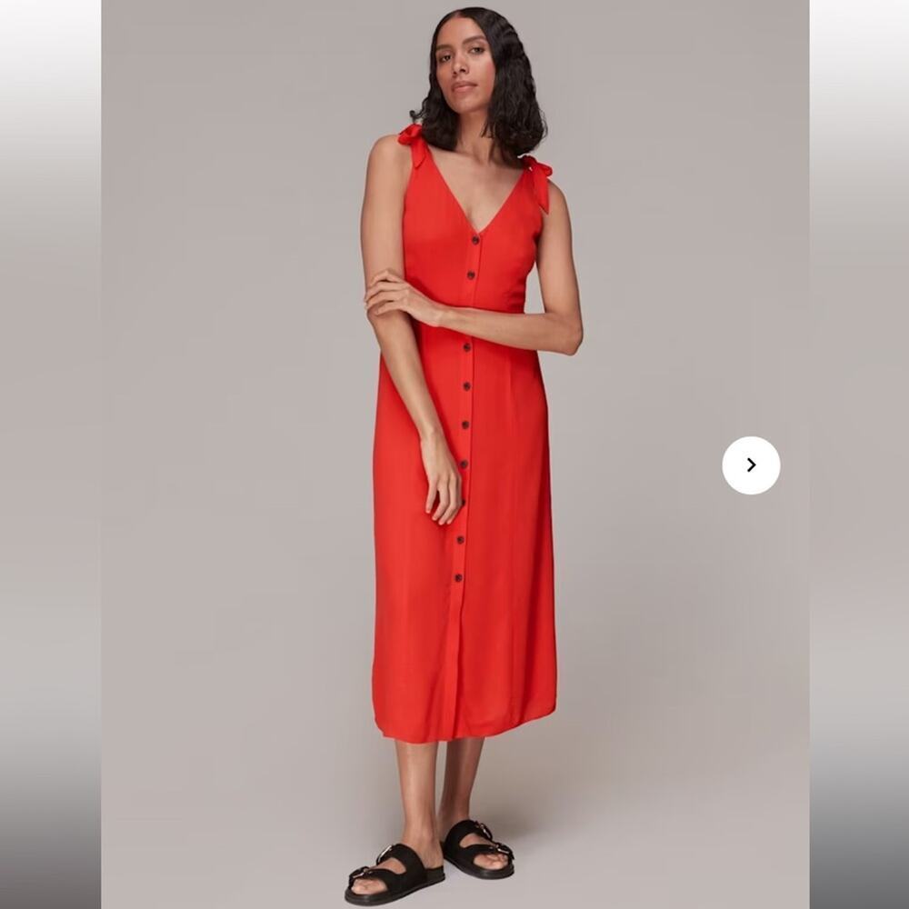 Whistles Hanna Tie Shoulder Button Down Midi Dress